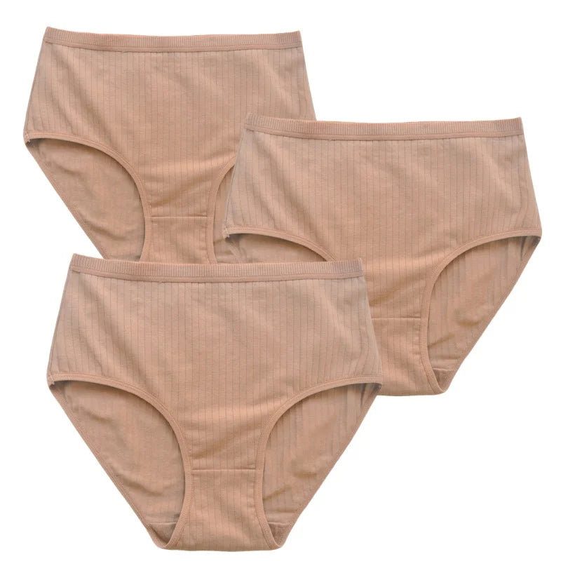3Pcs/Set Women High Waist Panties Cotton Briefs Underwear Solid Color Female Sexy Lingerie M-XXL Breathable Comfort Underpants