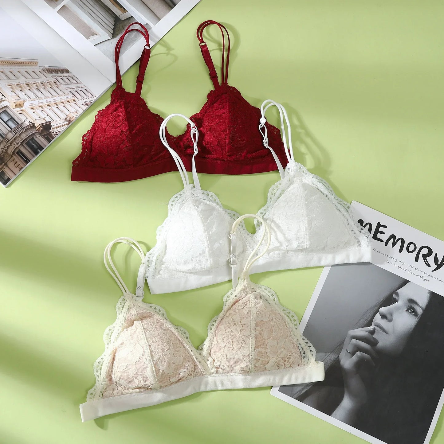 Lace Bralette Women Push Up Bra Non-wire Underwear 1/3 Cup Solid Color Padded Bra Sexy Lingerie Feamle Comfy Intimates
