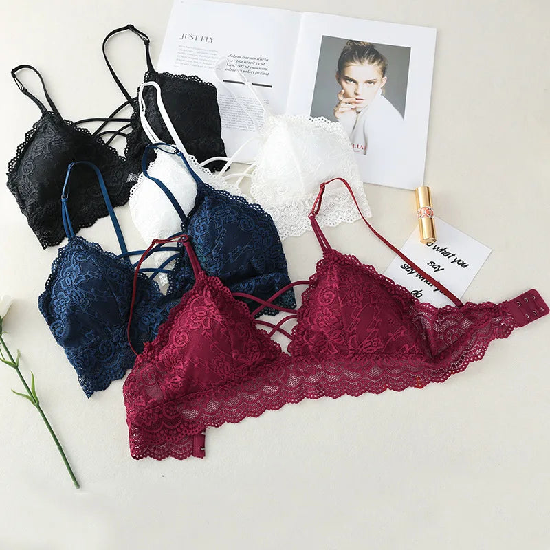 Floral Lace Bra Non-Wire Bralette Push Up Bras For Women V-neck Brassiere Female Padded Underwear Sexy Lingerie Intimates
