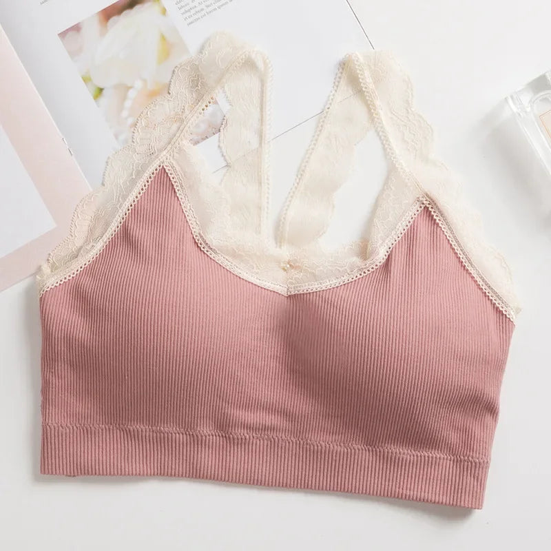 Women Lace Bra Comfort Top Seamless Underwear Removable Pads Female Wireless Bralette Ladies Sexy Lace Trim Lingerie