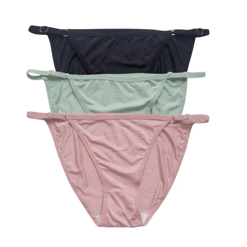 3Pcs/Set Ice Silk Panties Women Low Rise Briefs Breathable Brazilian Panty Solid Color Underwear Female Underpants Sexy Lingerie
