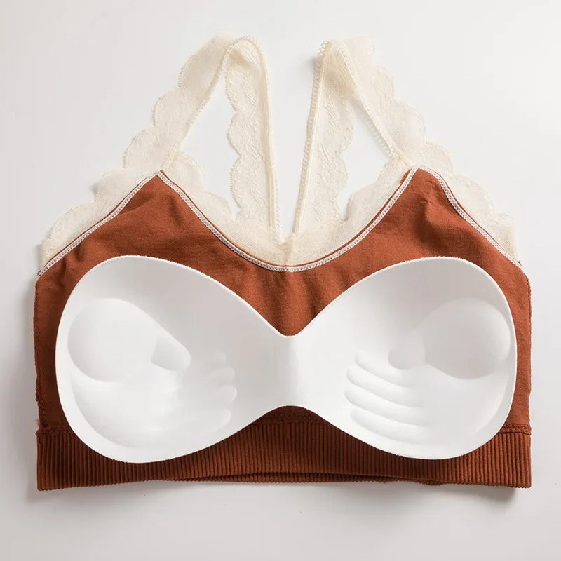 Women Lace Bra Comfort Top Seamless Underwear Removable Pads Female Wireless Bralette Ladies Sexy Lace Trim Lingerie