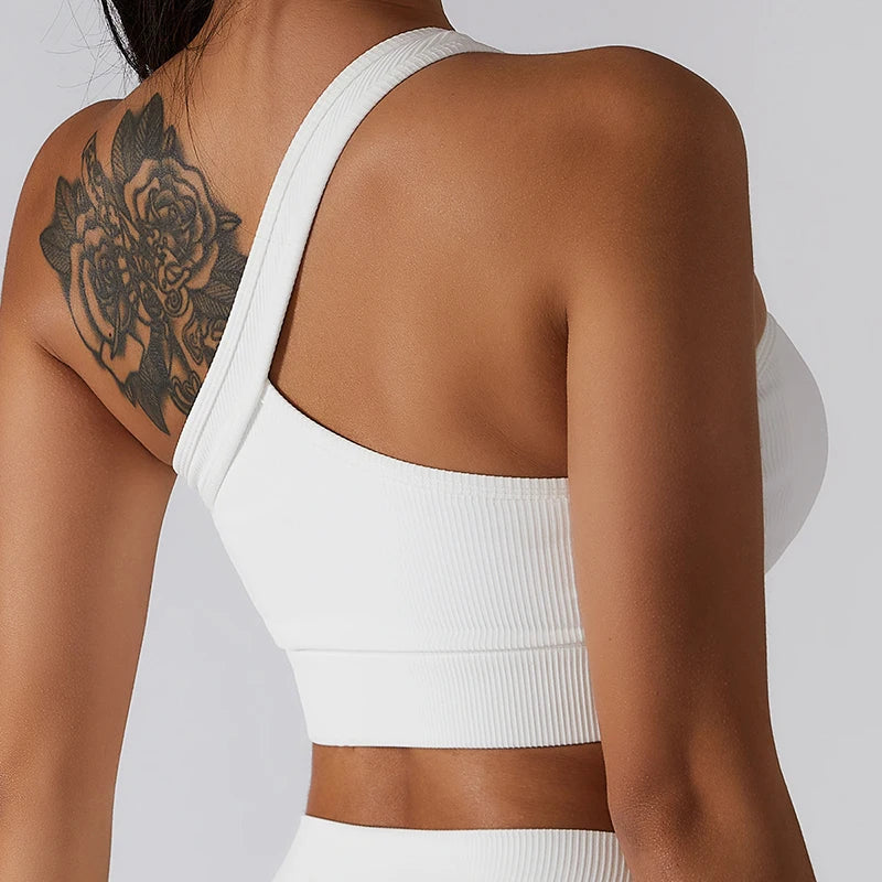 Sexy One Shoulder Yoga Bra Women Sports Crop Top Athletic Vest Push Up Underwear Sports Bra Sportswear