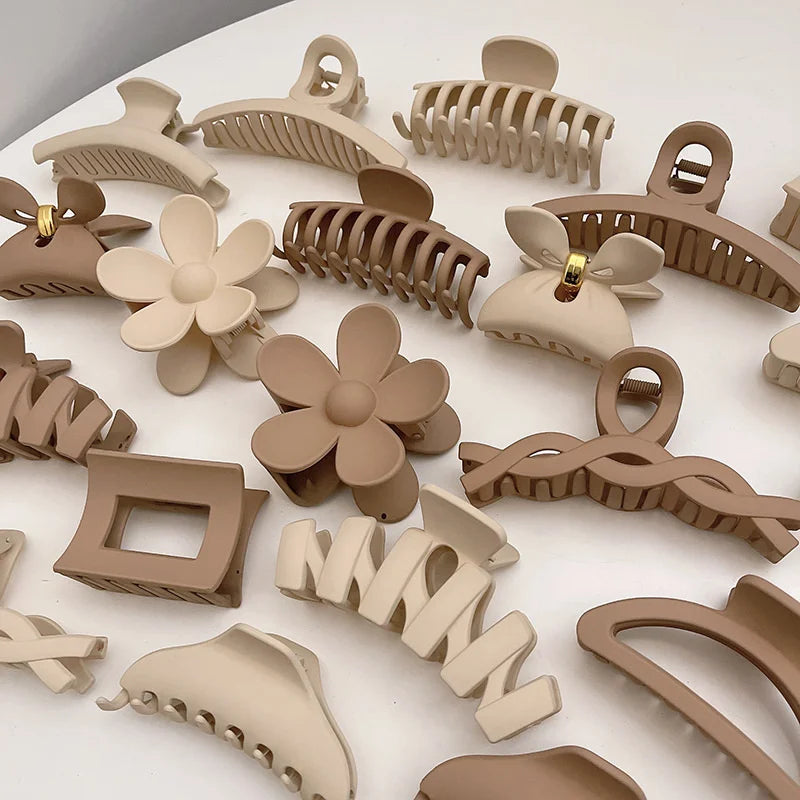 High Women Hair Claw Clips Korea Coffee Beige Acrylic Large Hair Claw Hairpin Geometric Barrettes Crab Girl Headwear Hair Accessories