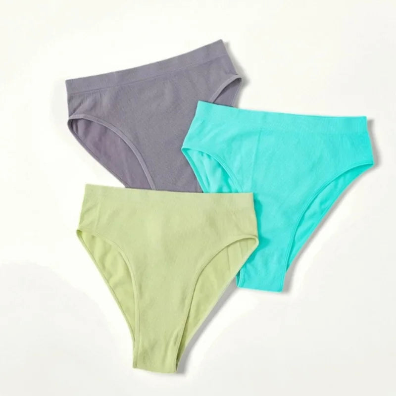 1Pc High Waist Panties For Women Sport Seamless Briefs High-Leg Cut Underpants Female Sexy Lingerie Solid Color Underwear