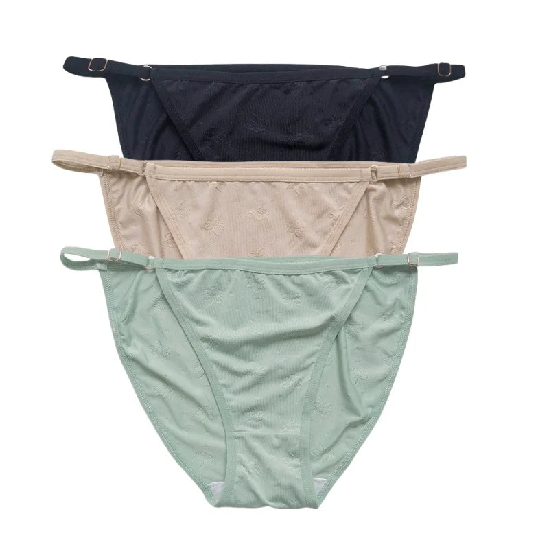 3Pcs/Set Ice Silk Panties Women Low Rise Briefs Breathable Brazilian Panty Solid Color Underwear Female Underpants Sexy Lingerie