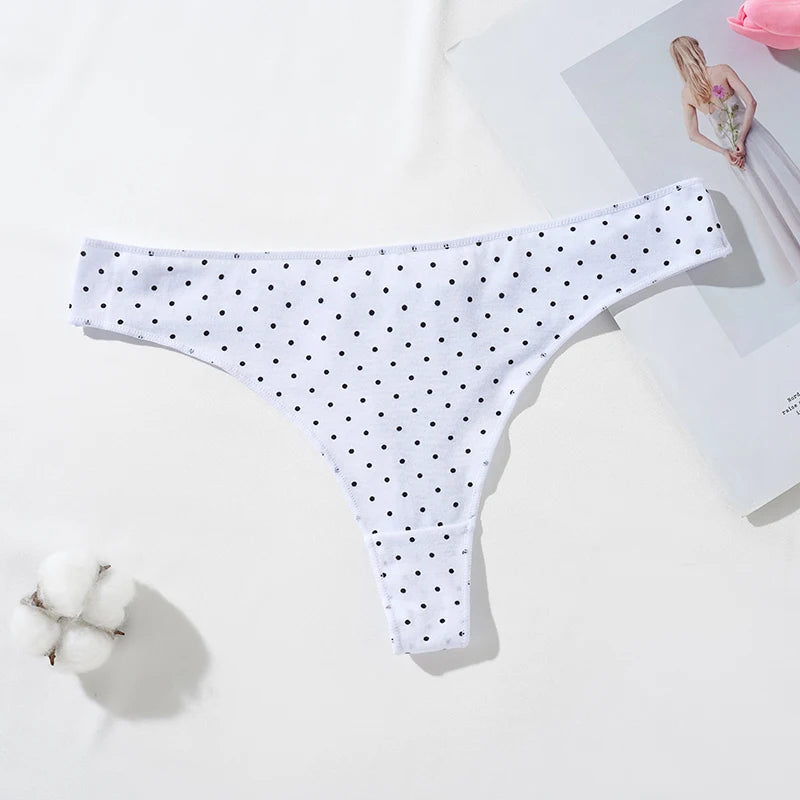 Women's Thongs Low-Rise Cotton Panties Sexy Underwear Dot Pattern G-string Female Thong Panties Girl Intimate