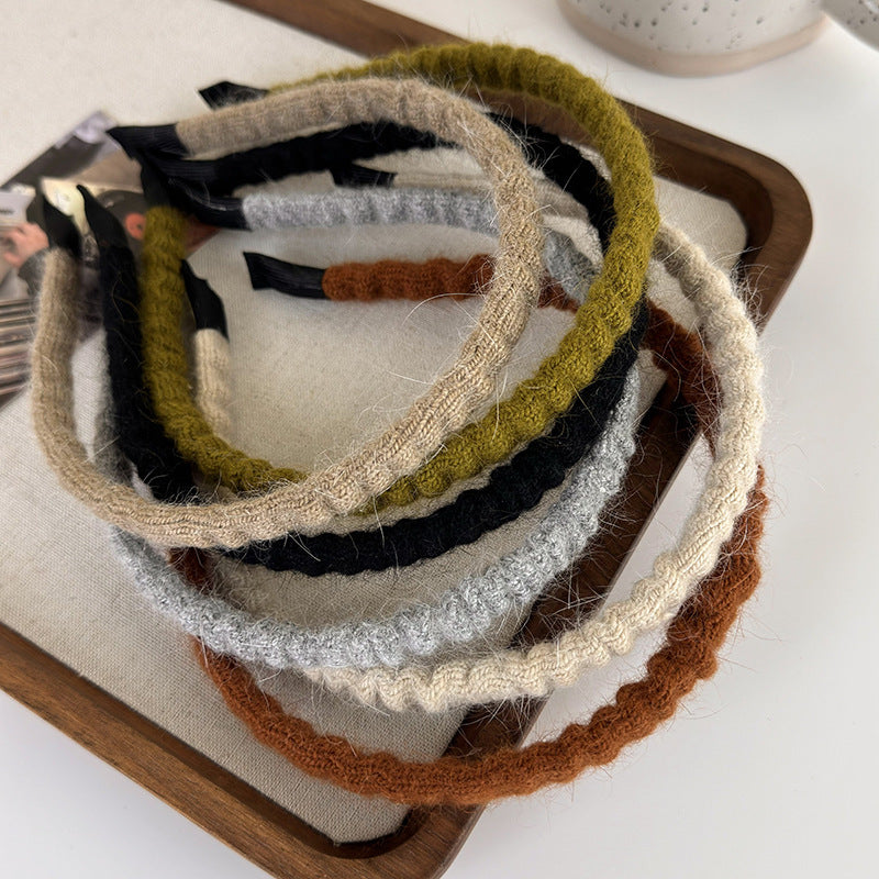 Retro Autumn Winter Wool Knitting Headbands Fashion Plush Elastic Hair Bands For Woman Girls Simple Sweet Temperament Hair Hoop