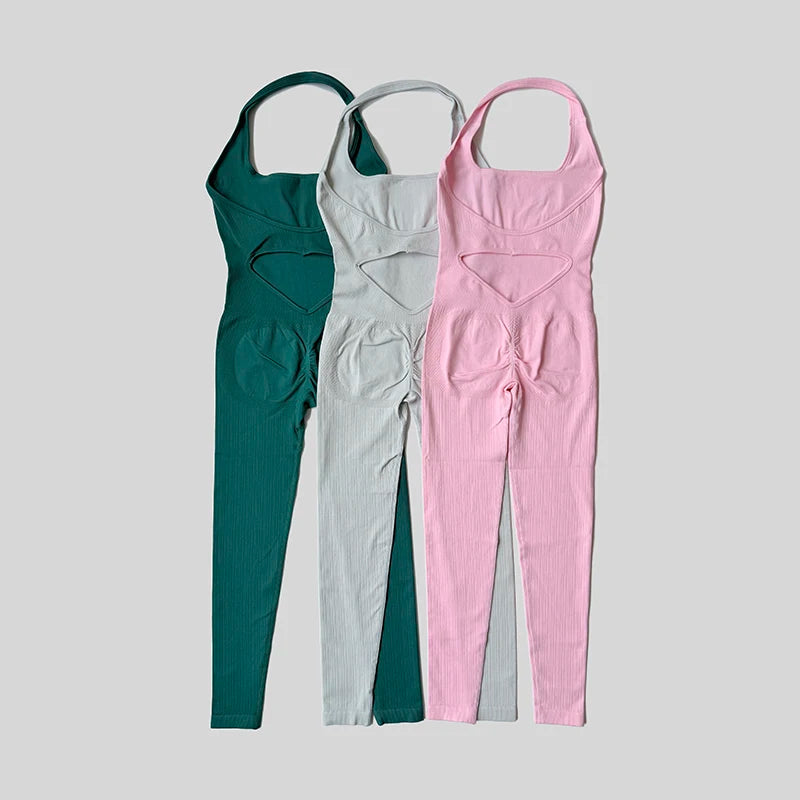 Sexy Women Bodysuits Fitness Sports Yoga Suit Halter Breathable Quick Drying Rompers Women's Gym Set Push Up Workout Jumpsuit