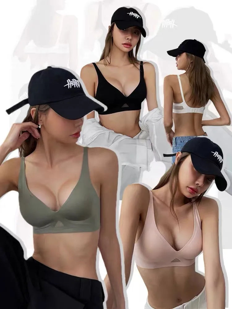 V-Neck Seamless Bras For Women Non-wire Push Up Bra With Pads U-back Brasiere Invisible Underwear Breathable Mesh Sexy Lingerie
