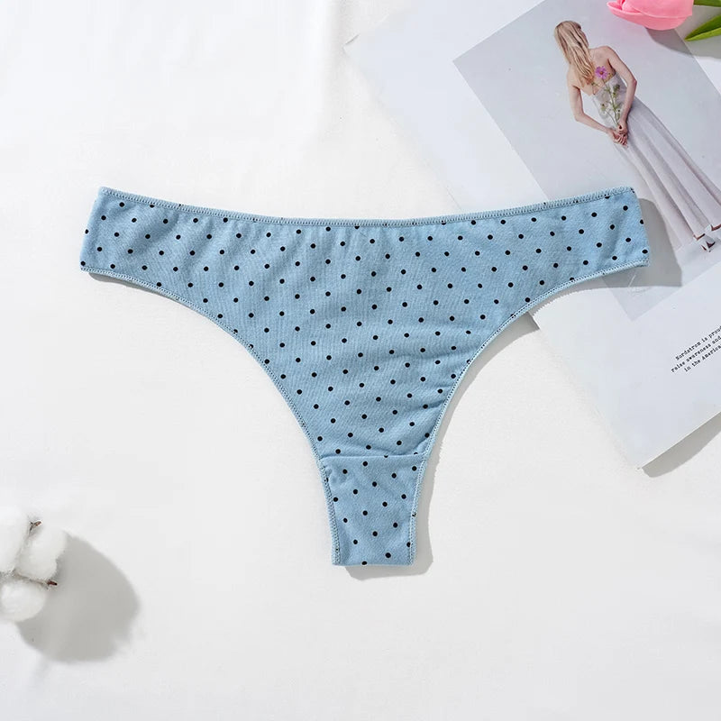 Women's Thongs Low-Rise Cotton Panties Sexy Underwear Dot Pattern G-string Female Thong Panties Girl Intimate