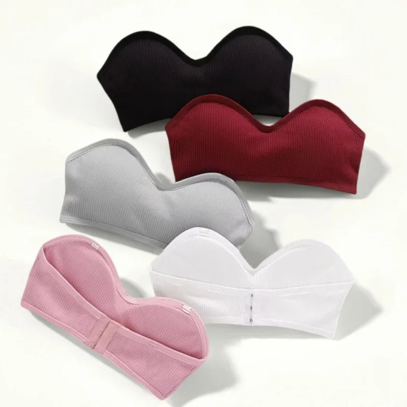 Strapless Tube Top Women Cropped Top Invisible Non-wire Bra Seamless Underwear Sexy Lingerie Cotton Bandeau Bra Removable Pads
