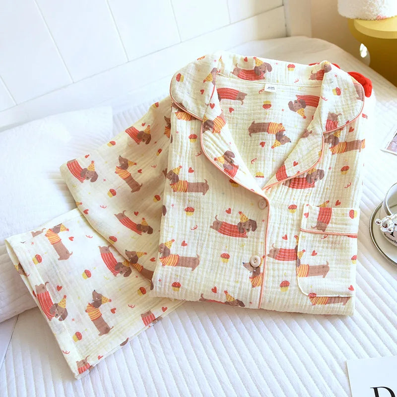 100% Cotton Autumn And Winter women pajamas long-sleeved trouser ladies pajamas, home service sleepwear Women Homewear