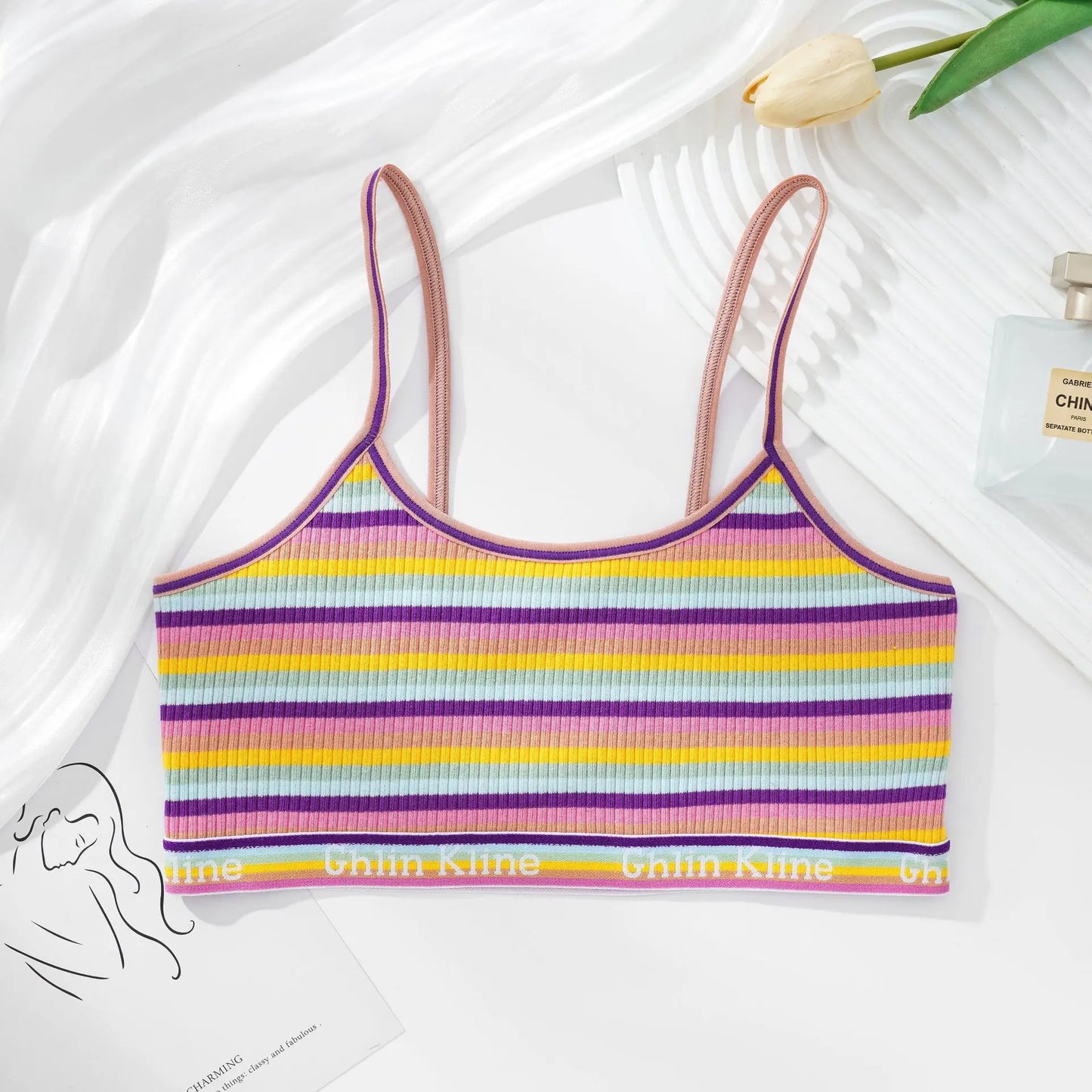 Girls Cotton Bras Female Thin Bralette Small Breast Girl Breathable Bra Colorful Striped Comfort Underwear No Pad Brasieres