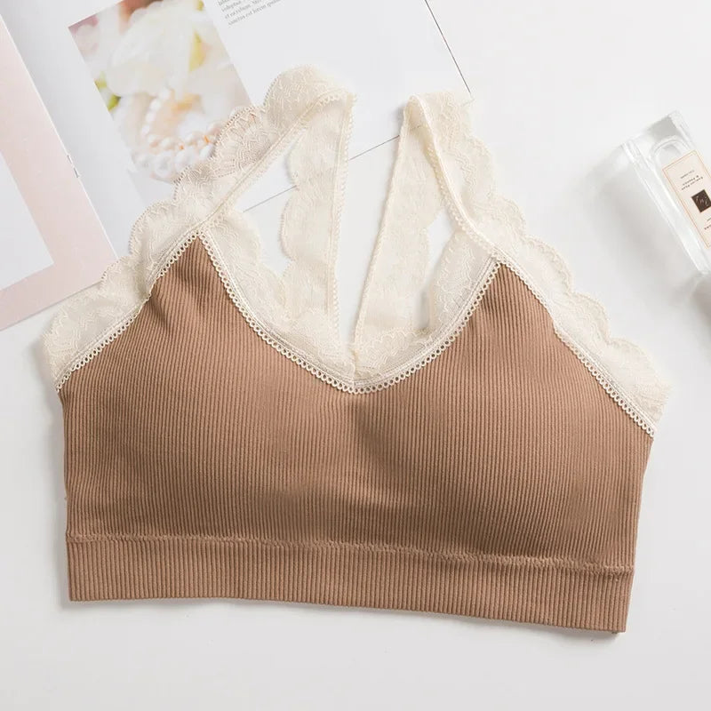 Women Lace Bra Comfort Top Seamless Underwear Removable Pads Female Wireless Bralette Ladies Sexy Lace Trim Lingerie