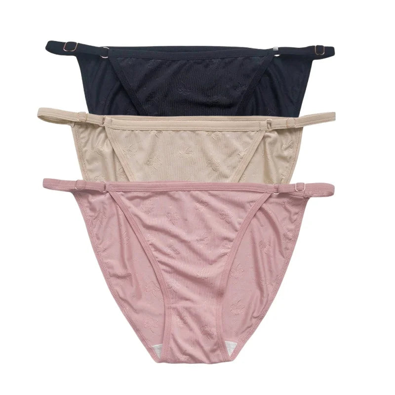 3Pcs/Set Ice Silk Panties Women Low Rise Briefs Breathable Brazilian Panty Solid Color Underwear Female Underpants Sexy Lingerie