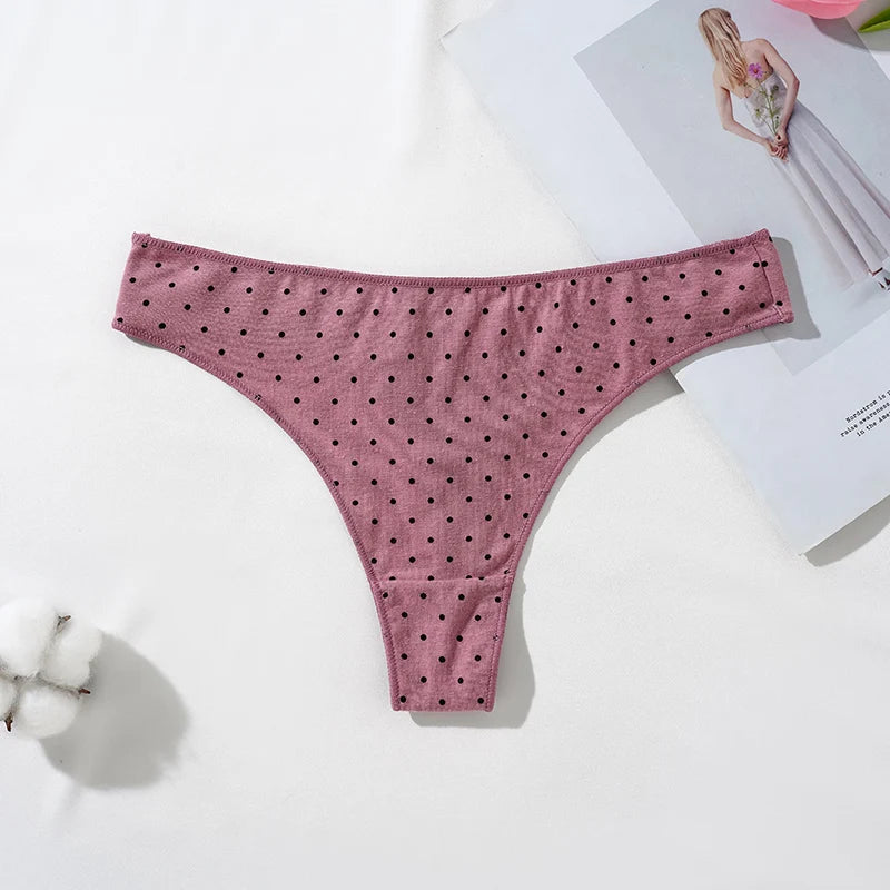 Women's Thongs Low-Rise Cotton Panties Sexy Underwear Dot Pattern G-string Female Thong Panties Girl Intimate