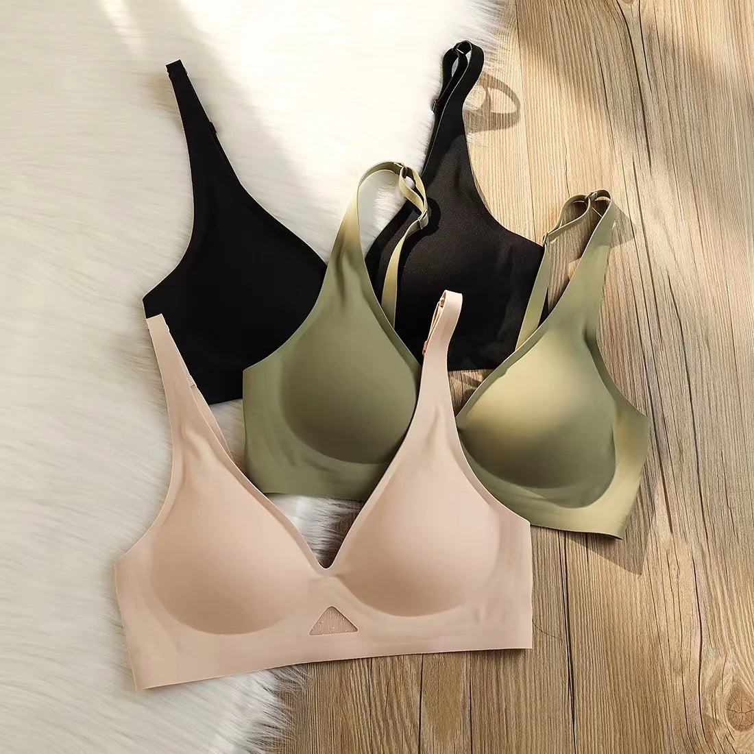V-Neck Seamless Bras For Women Non-wire Push Up Bra With Pads U-back Brasiere Invisible Underwear Breathable Mesh Sexy Lingerie