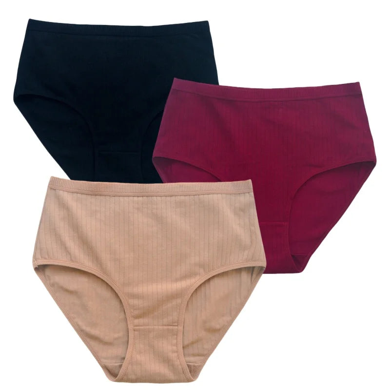 3Pcs/Set Women High Waist Panties Cotton Briefs Underwear Solid Color Female Sexy Lingerie M-XXL Breathable Comfort Underpants