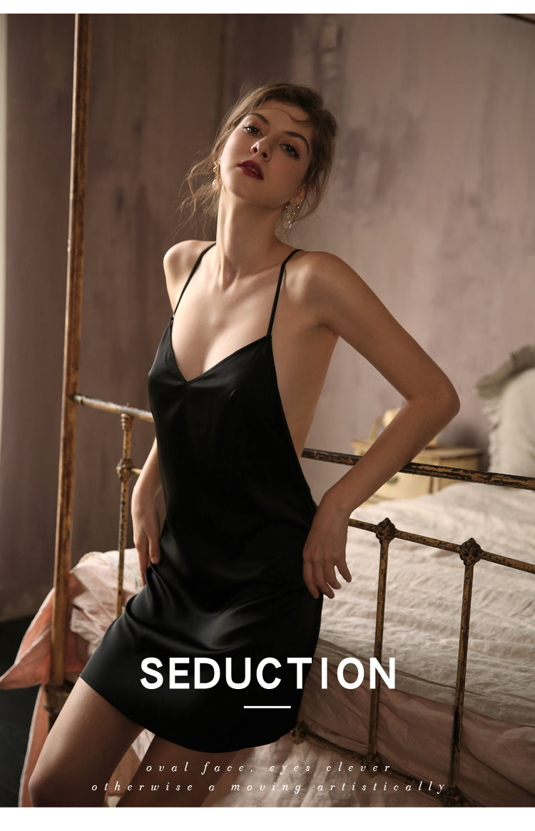 Sexy Pajamas Night Dress Women Sleepwear Deep V Suspender Nightdress Beauty Back Simulation Silk Nightgowns Thin Home Clothes