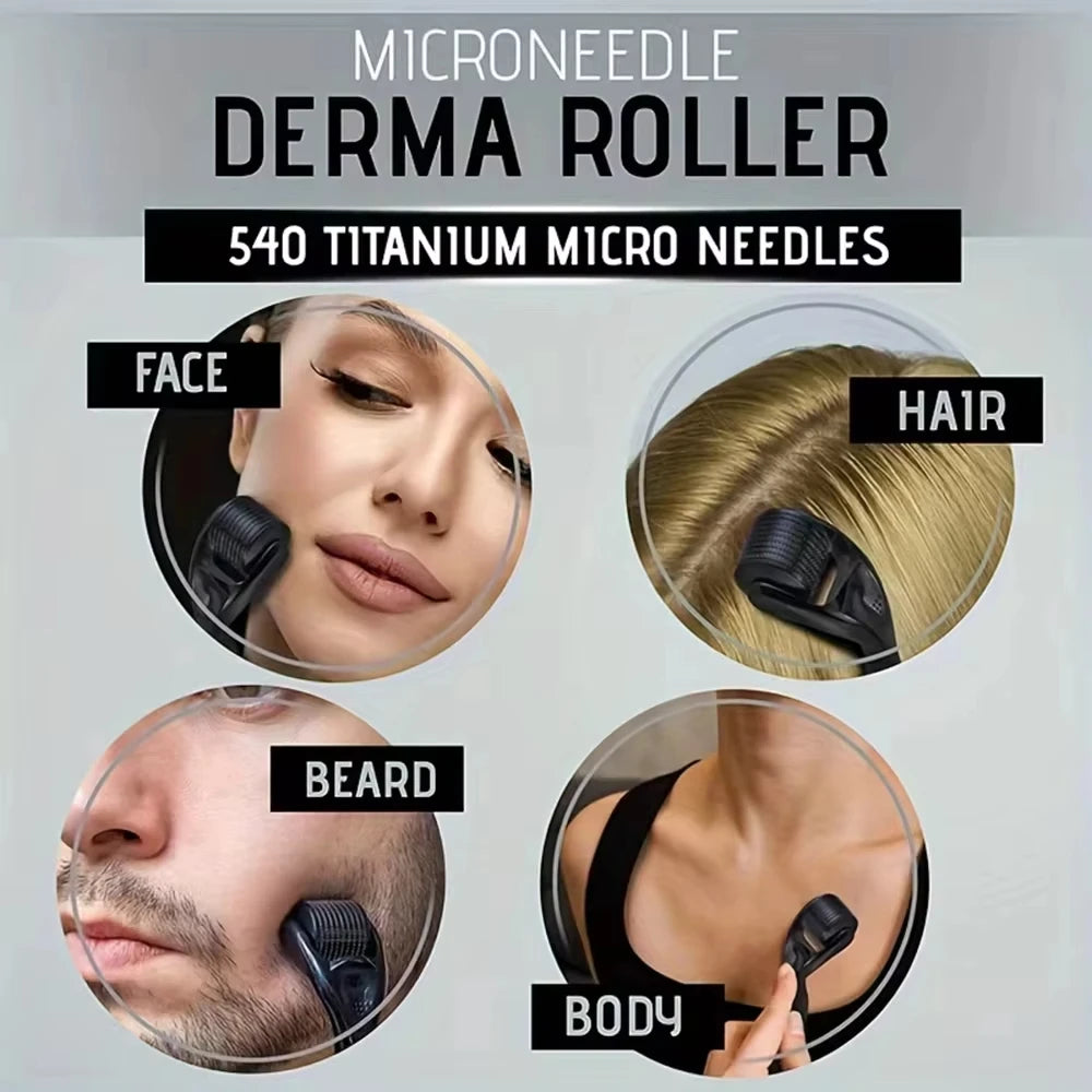 Luxury Black Derma Roller Face Massager Scalp Beard Growth Hair Growth Skin Care Tool Beauty Instrument For Women and Man
