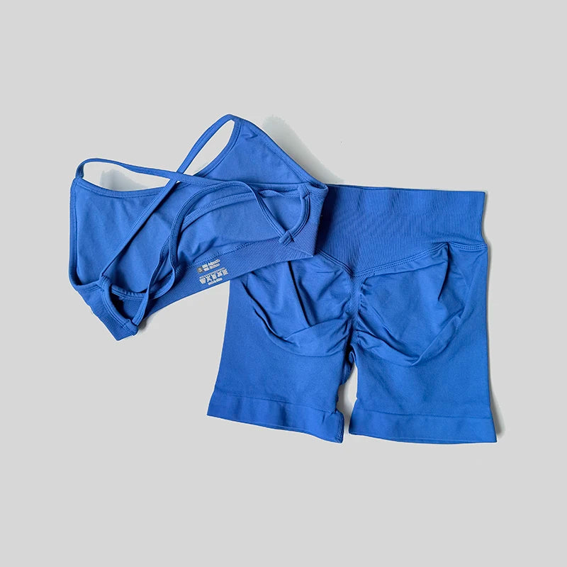 Yoga Set Workout Sets Women Tracksuit Gym Push Up Fitness Running Workout Sportswear Back Cross Sport Bra Leggings Shorts Suit