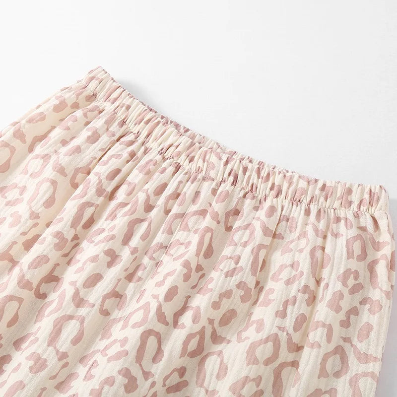 100% Cotton Gauze Women Pajama 3 Piece set European and American style Leopard Print Homewear Summer Women's Pajama Set