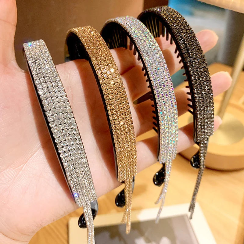 Women Elegant Luxury Rhinestone Tassel Ponytail Hair Claws Hair Clips Barrettes Hairpin Headband Fashion Hair Accessories