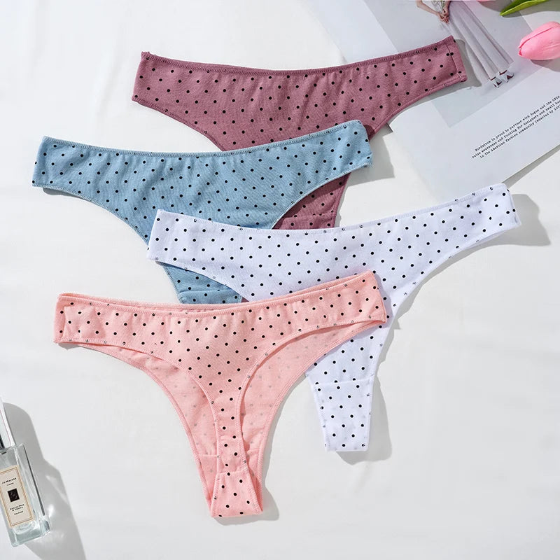 Women's Thongs Low-Rise Cotton Panties Sexy Underwear Dot Pattern G-string Female Thong Panties Girl Intimate