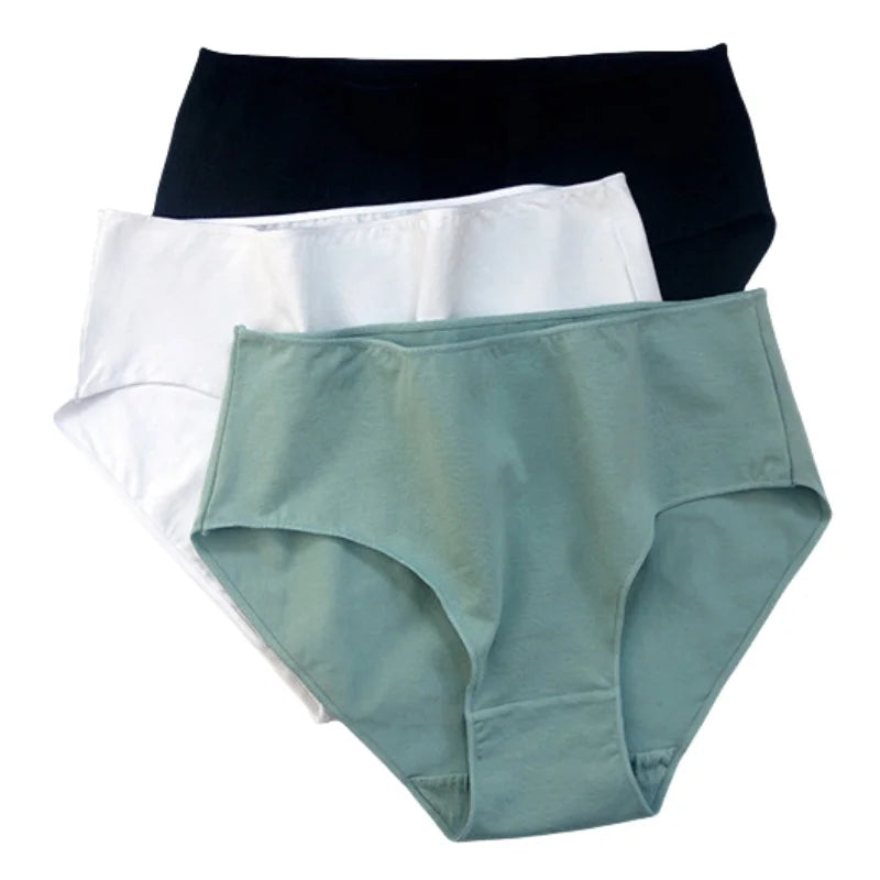 3Pcs/Set Cotton Panties Women High Waist Briefs Breathable Comfort Underwear Female Underpants Solid Color Intimates M-2XL Panty