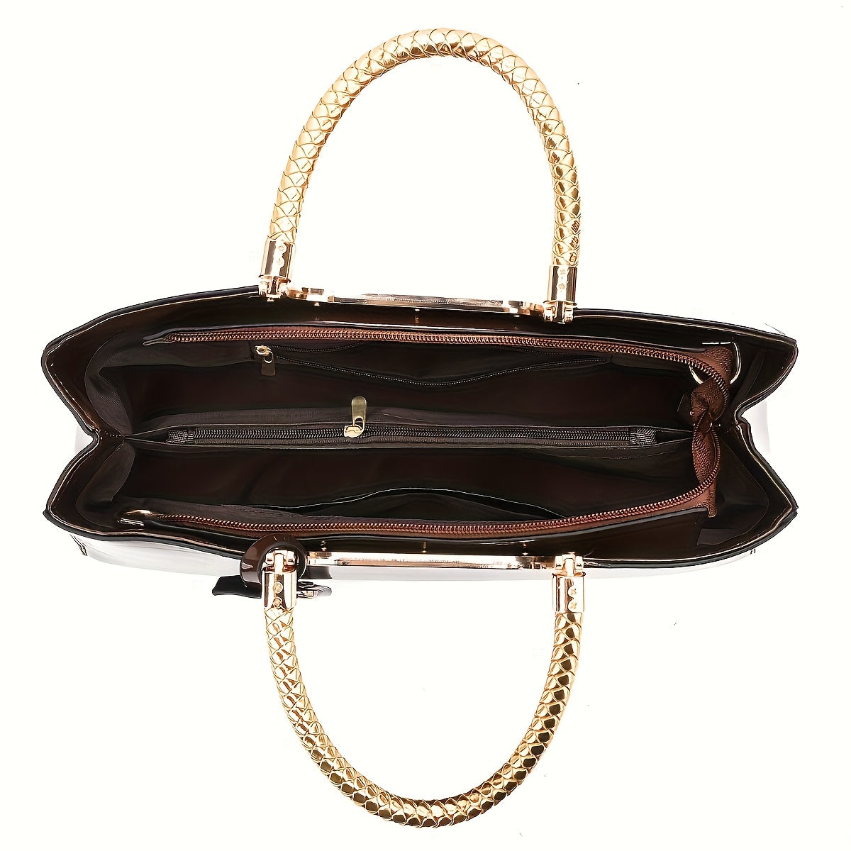 Elegant Black Patent Leather Evening Handbag - Golden-Tone Hardware & Top Handle, High-Quality for Weddings, Parties, Vacations - Women's Fashion Purse