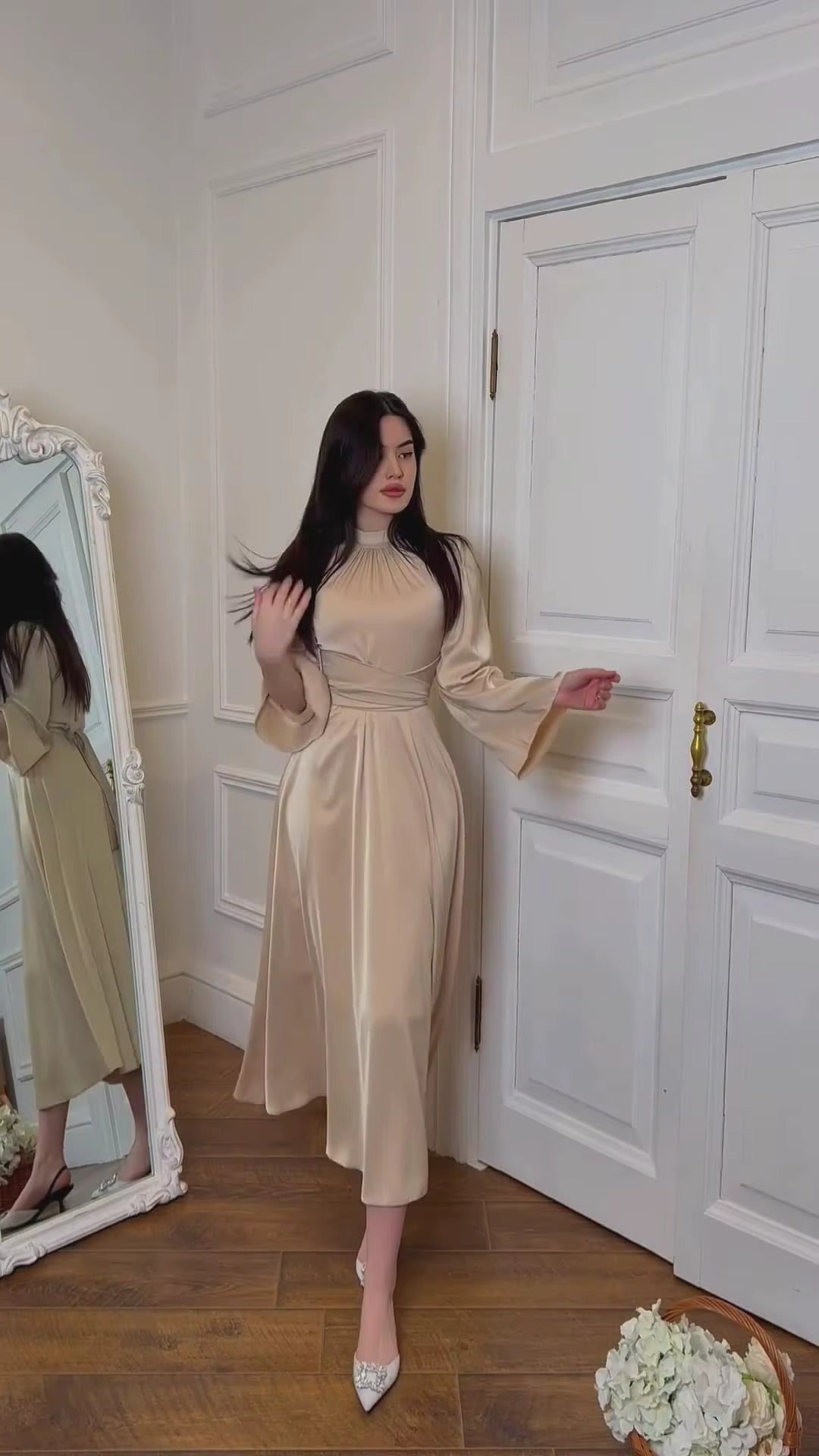 2025 Solid Color Satin Modest Dress Strap Waist Casual Muslim Dress Women Luxury Evening Abaya Dress