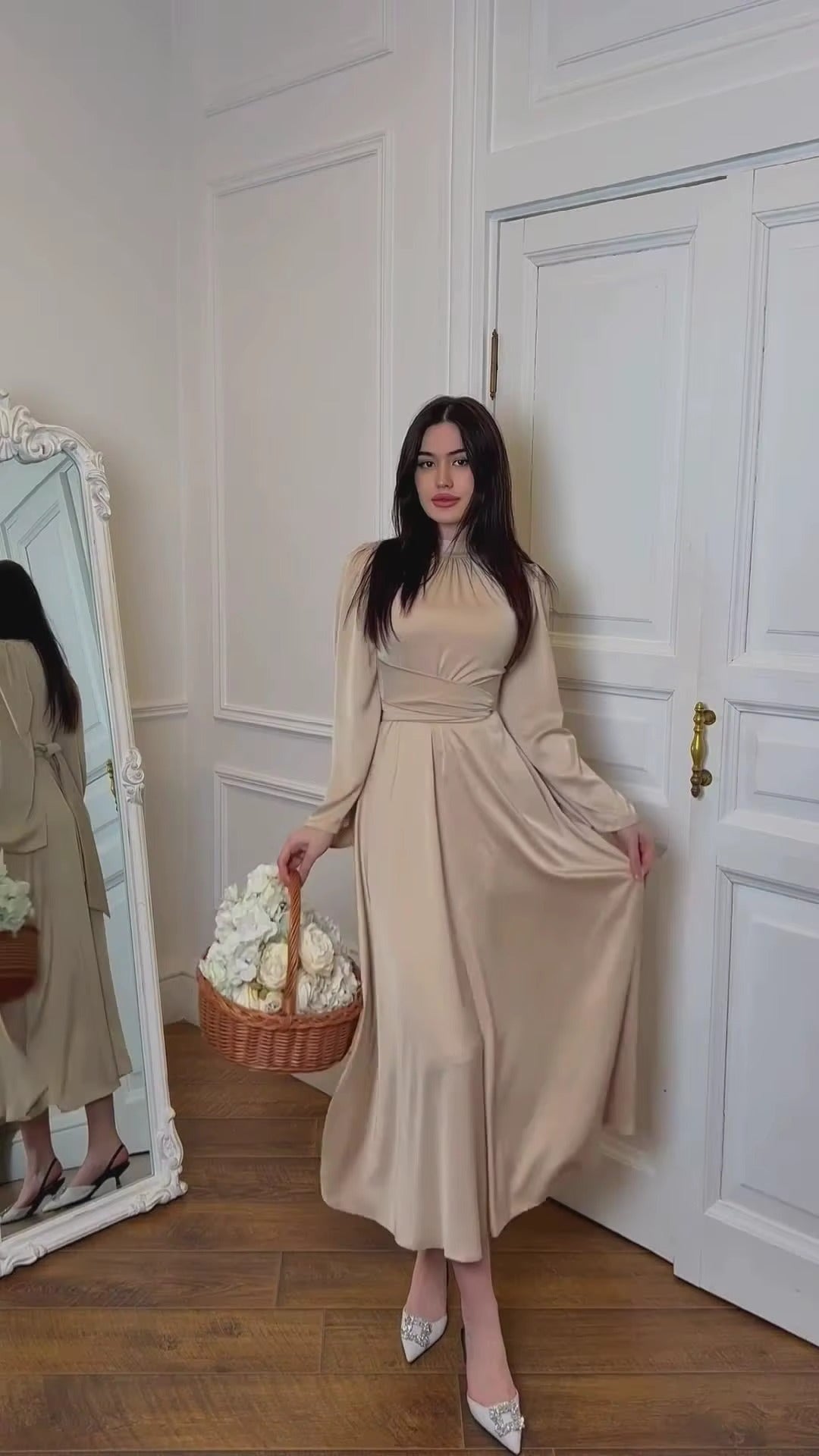 2025 Solid Color Satin Modest Dress Strap Waist Casual Muslim Dress Women Luxury Evening Abaya Dress