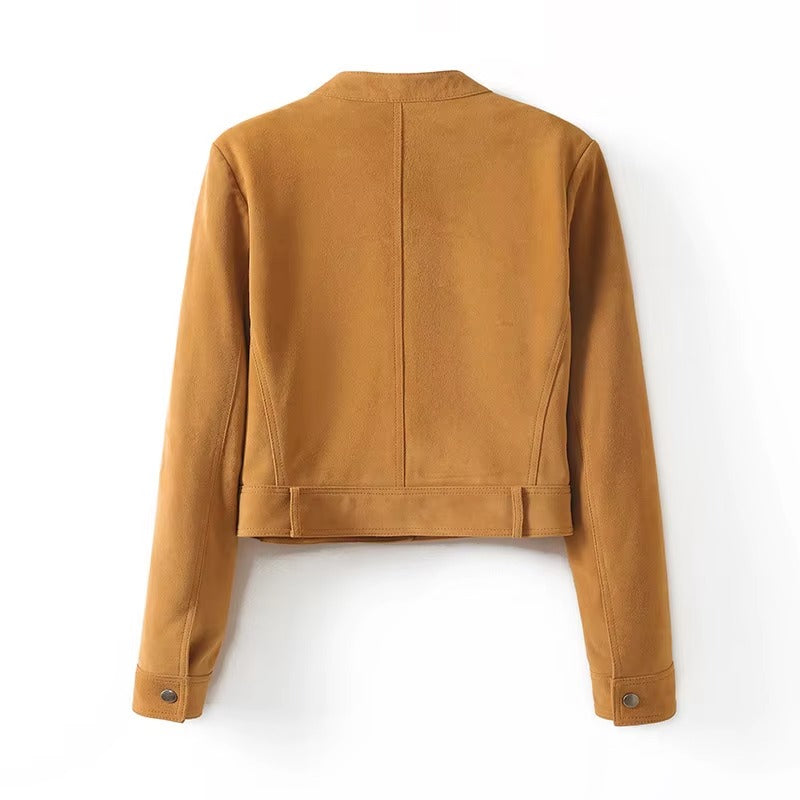 New Women Short Suede Leather Jacket Slim Design High Quality Leather Jacket