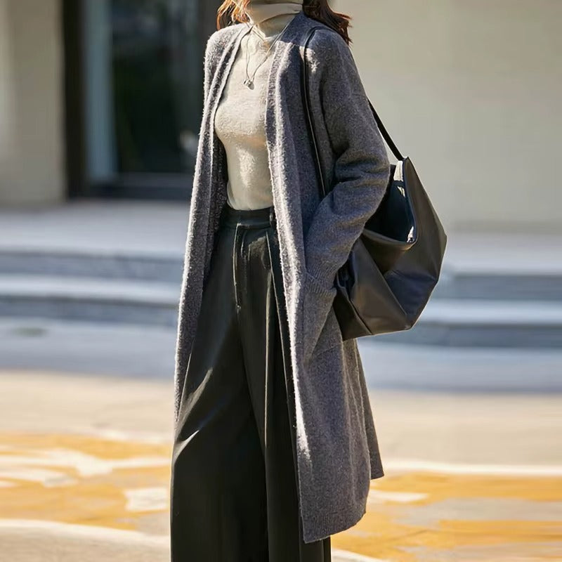Autumn Winter Long Woolen Knitwear Sweater Custom Real Wool Knit Cardigans for Women