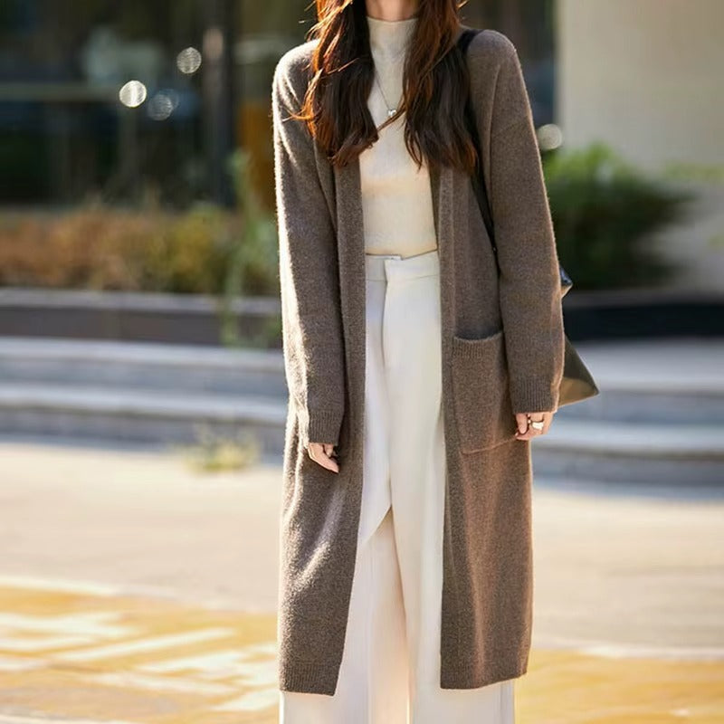 Autumn Winter Long Woolen Knitwear Sweater Custom Real Wool Knit Cardigans for Women