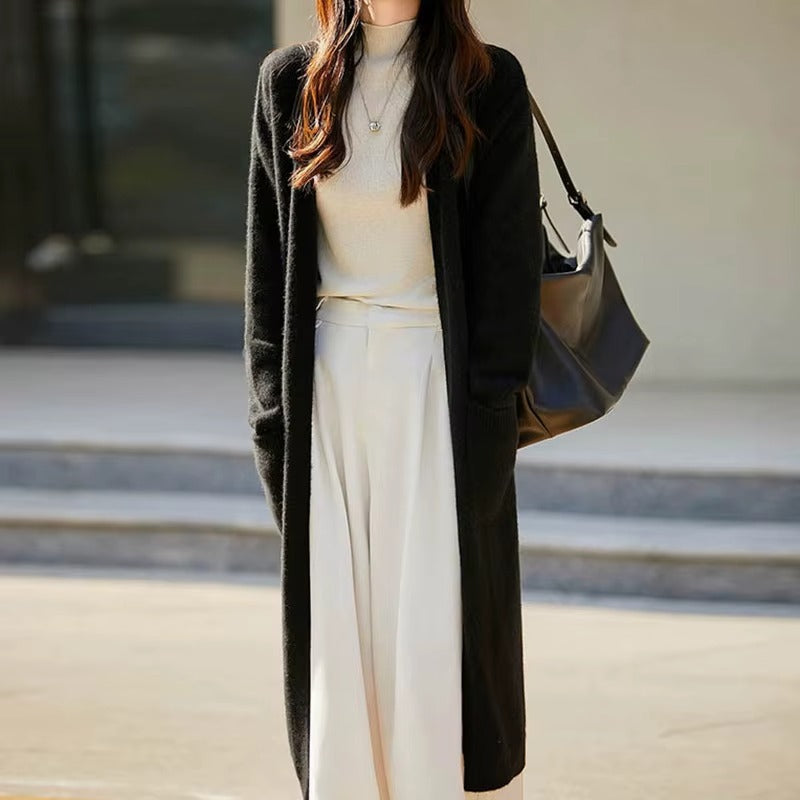 Autumn Winter Long Woolen Knitwear Sweater Custom Real Wool Knit Cardigans for Women