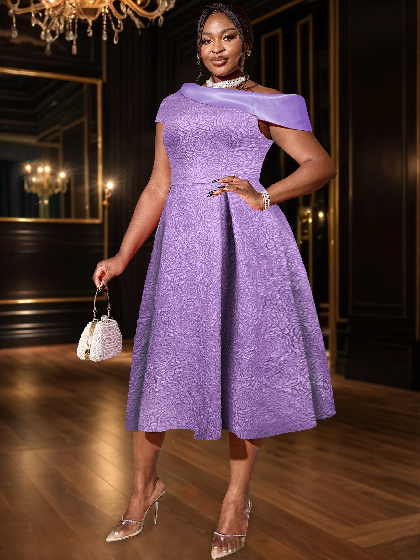 Sweet Pink One Shoulder Pleated a Line Jacquard Prom Dress