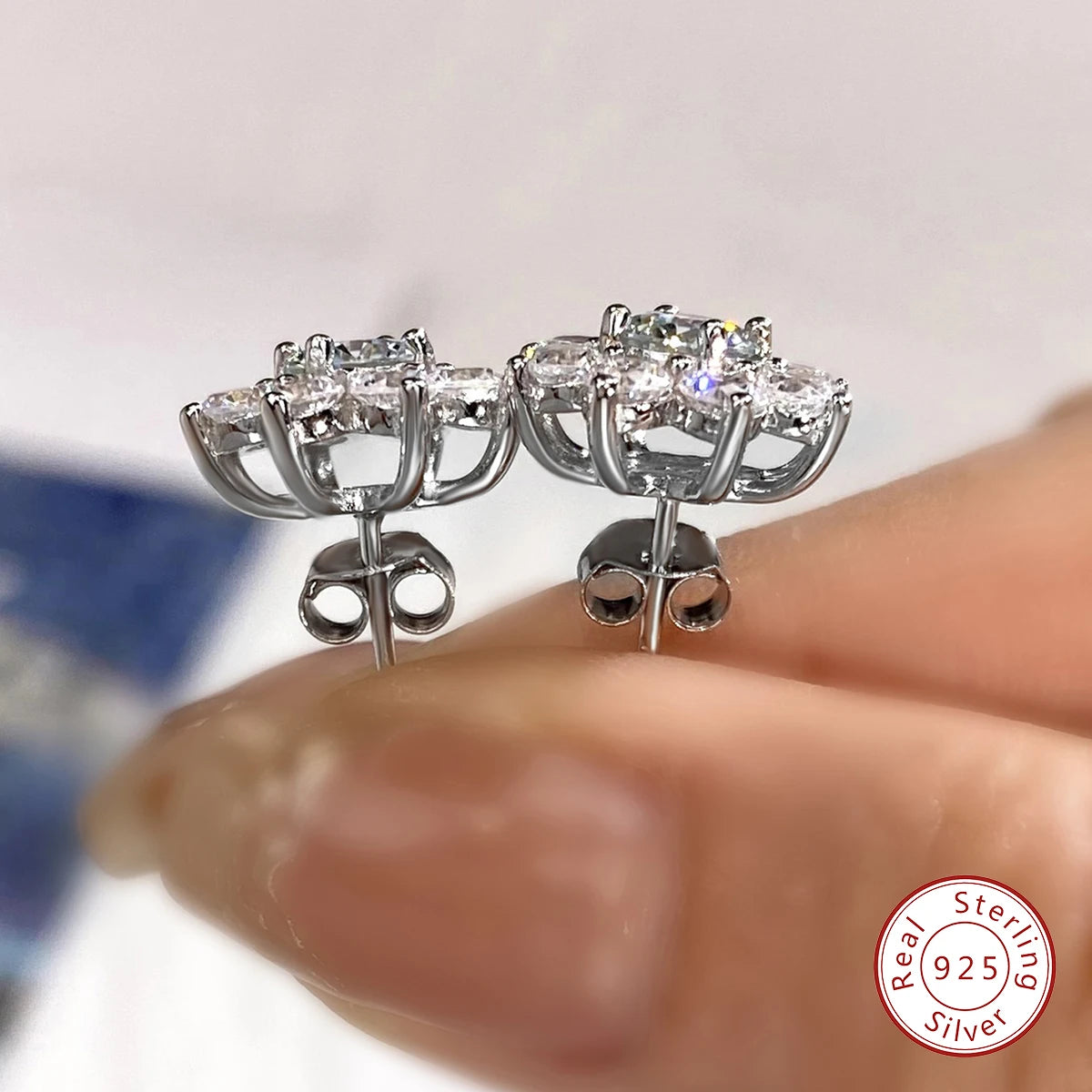 GRA  0.5CT Moissanite Diamond Flower Stud Earring for Women 925 Sterling Silver Solitaire Eternity Wedding Party Jewelry Set