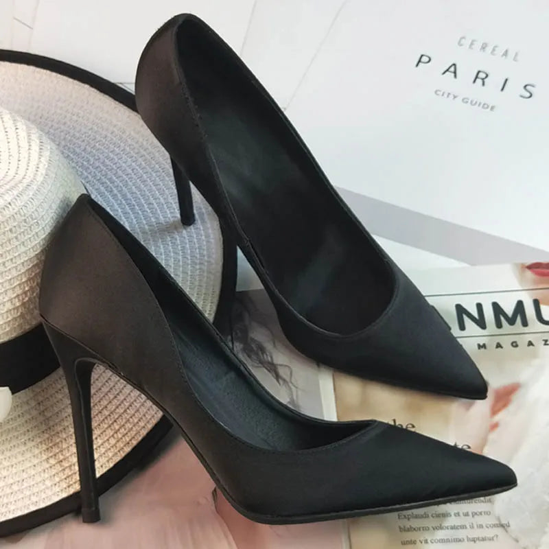 Shoes  6cm 8cm 10cm Silk and Satin Patent Leather Thin High Heels Pointed-Toe Pumps for Women