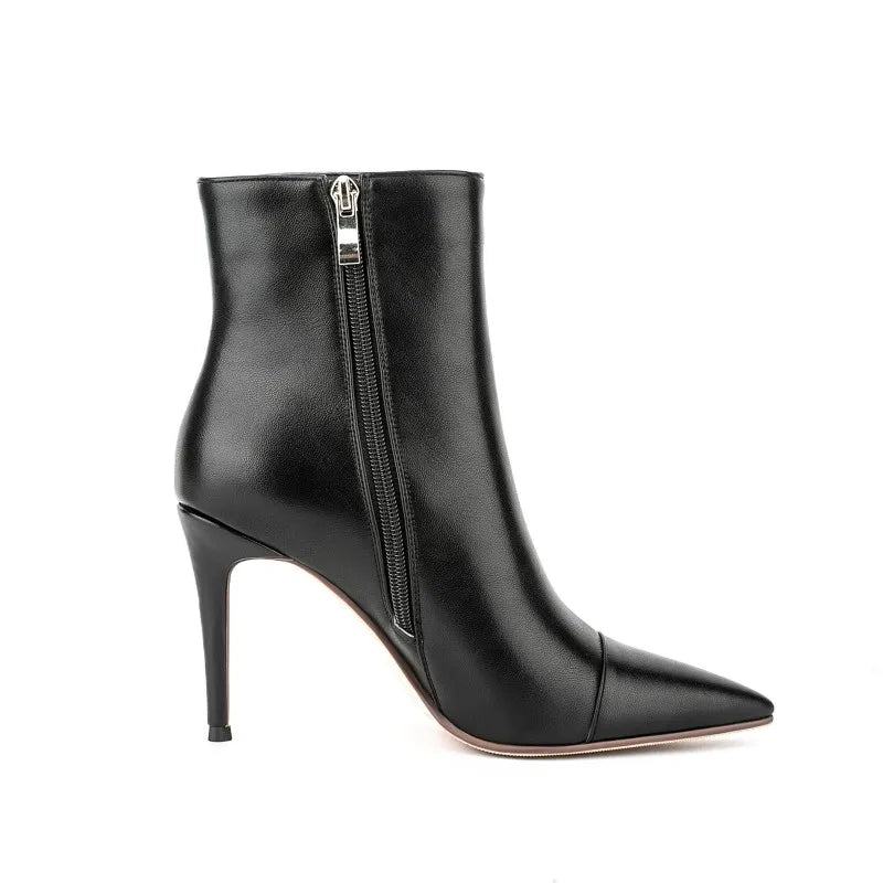 Ladies Classic High Heels Short Boots Dress Shoes Women Side Zipper Pointy Toe  Heels Ankle Boots