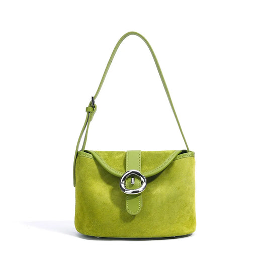 Women's Fashionable Genuine Cowhide Leather Handbag Matte Suede  Shoulder Crossbody Bag Mini Small Square Bag
