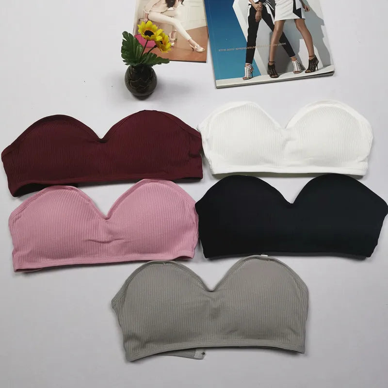 Strapless Tube Top Women Cropped Top Invisible Non-wire Bra Seamless Underwear Sexy Lingerie Cotton Bandeau Bra Removable Pads