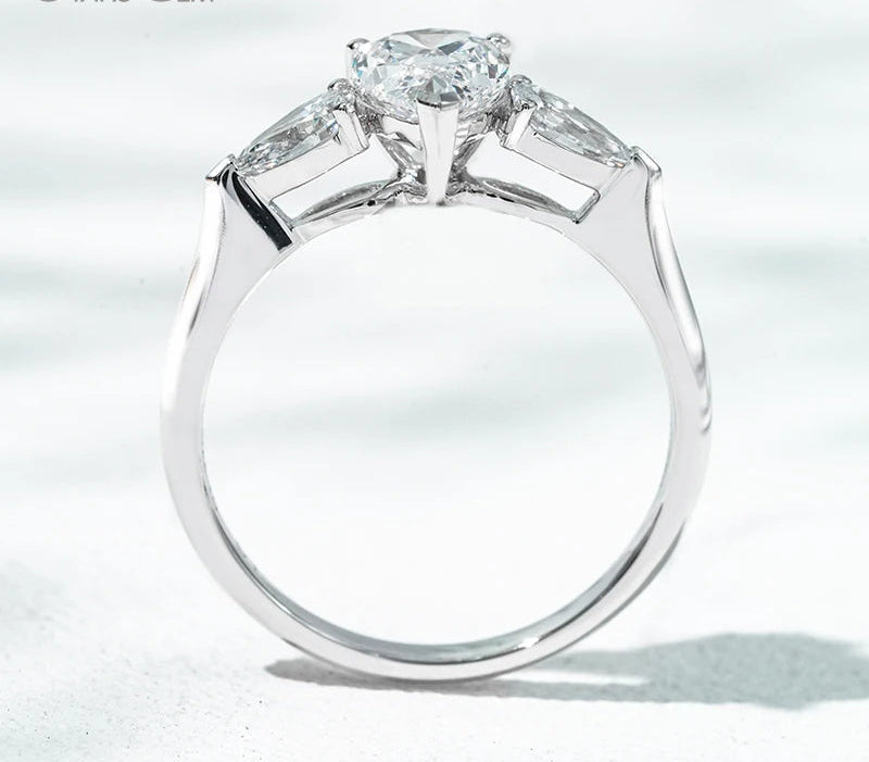 MomentWill 18K White Gold Ring 1.2ct Diamond Three Stone Pear Shape Lab Grown Diamond Hpht Cvd Engagement Wedding Ring Jewelry