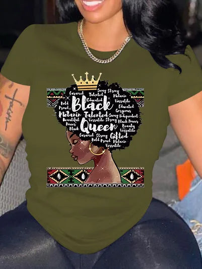 100% Cotton  Black Afro Women Printing Pattern  White T shirt  Women Casual T-shirts Plus Size