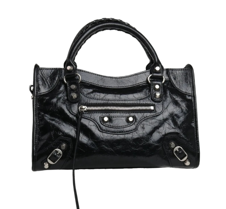 Deluxe Ladies Genuine Leather Hand Bags Purses and Handbags Designer Luxury Rivet Motorcycle Bag Purse for Women