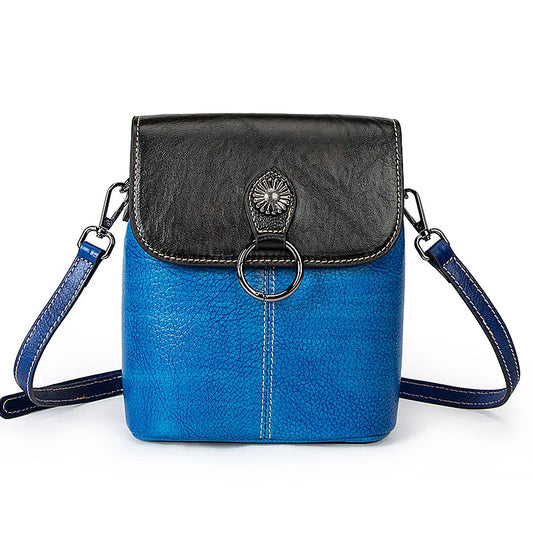 Girls Fashion Real Leather Crossbody Shoulder Bag with Zipper Closure