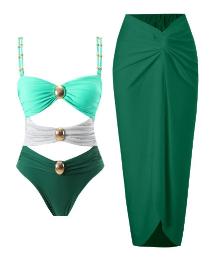 New Arrivals Swimwear Hollow Out Sexy Bodysuit With Skirt Bathing Suit Women Two Pieces Swimsuit