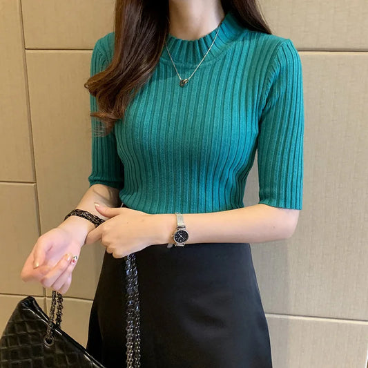 Designer Sweater Women Half Sleeve Striped Sweater for Women 2025 Casual Fashionable Fall Sweater for Women