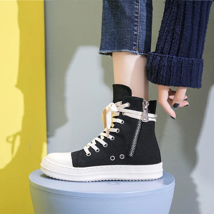 Unisex  Durable Zapatoa Dama  Canvas Platform Lace up Outdoor Footwear High Top Canvas Sneakers Women's Casual Shoes 2025